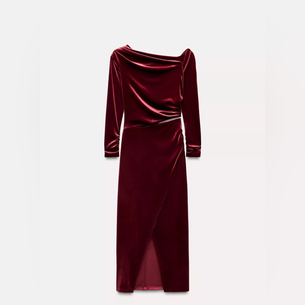 Zara Burgundy Velvet Midi Dress